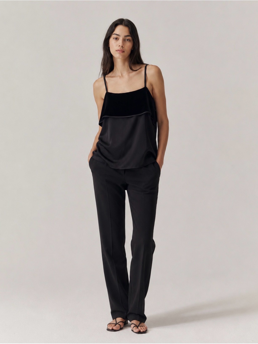 Helmut Lang Popover Silk Blend Cami Black Velvet Sateen Layered Top Nwt Size 12
